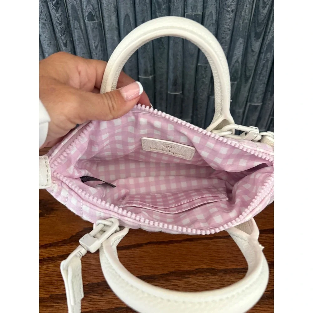 Nanette‎ Lepore Pink Gingham Quilted Mini Crossbody Bag White Trim Small Satchel
